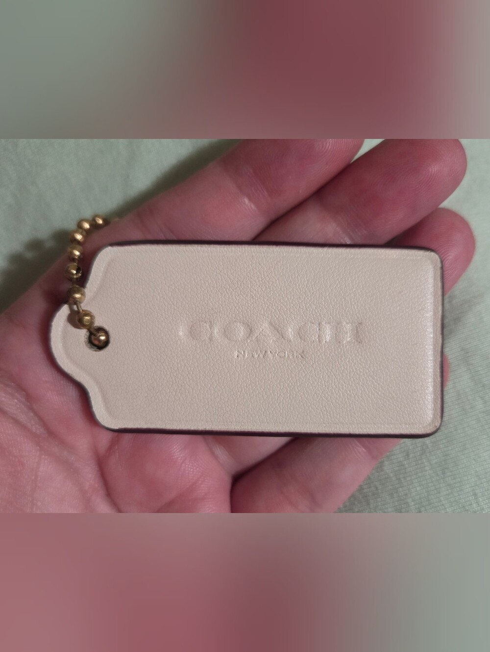 Coach New York Large Leather Bag Charm Keychain Light Beige